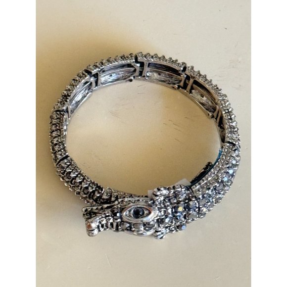 Natasha Designer Snake Charm Wrap Bracelet Jeweled w/Smokey Quartz Rhinestones - Picture 3 of 9